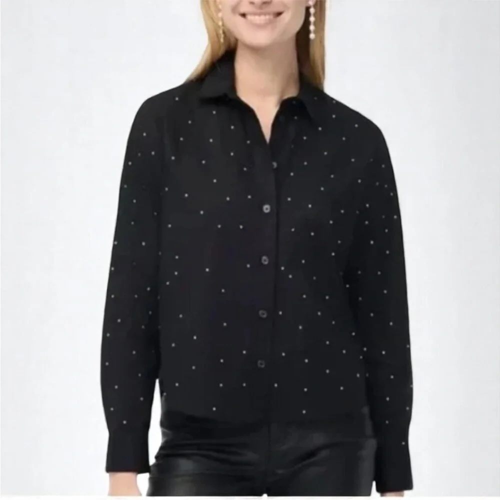 NWT J. Crew | Women’s Black Long Sleeve Button Down Rhinestone Shirt Size XXS